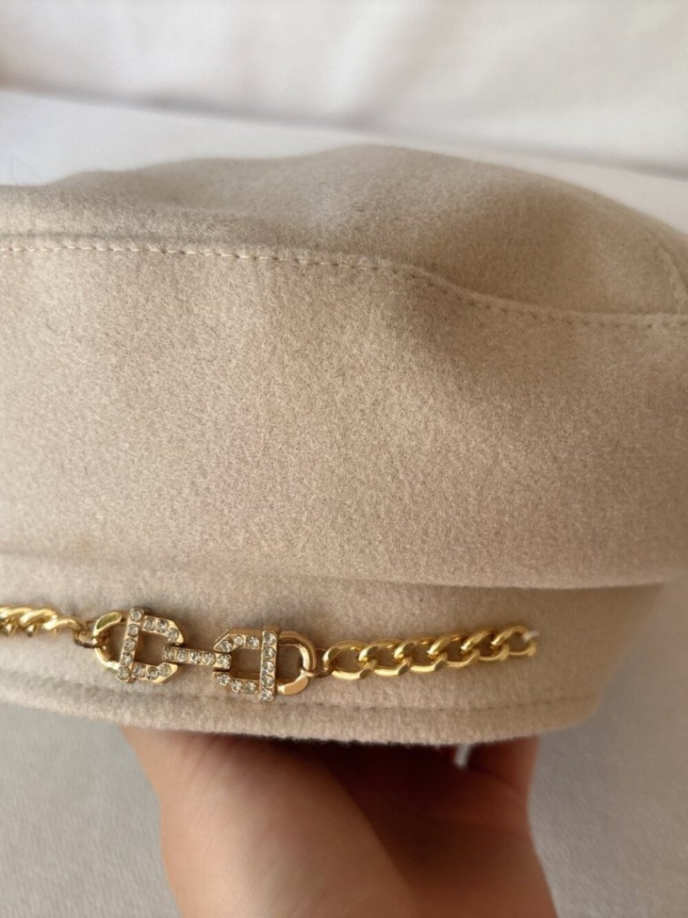 Elegant Beige Wool-Blend Baker Boy Hat